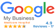 Google My Business rating showing 4.9 stars based on 7 reviews for Medicare Hospital.