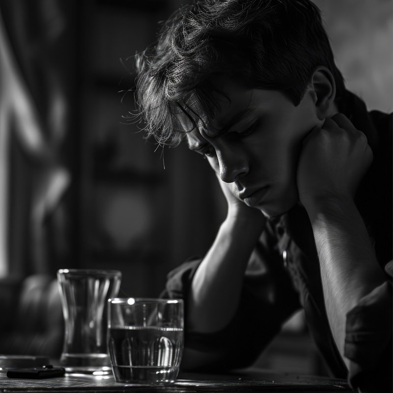 Depressed man sitting alone at table holding his head showing emotional distress and need for Depression Treatment in Bhopal