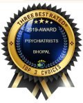 Award badge for "Top 3 Psychiatrists in Bhopal, 2019."